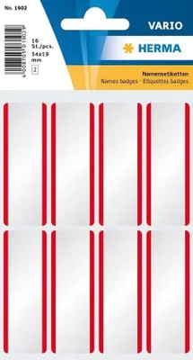 Produktbild von Famanu Namensaufkleber 54x19 mm - ablösbare, selbstklebende Etiketten (weiß/rot)