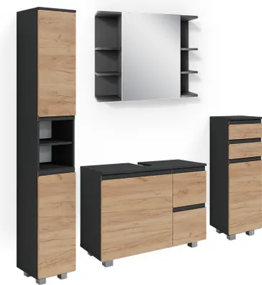 Produktbild von Vicco Badmöbel-Set J-Shape, 4 Teile, Anthrazit/Eiche