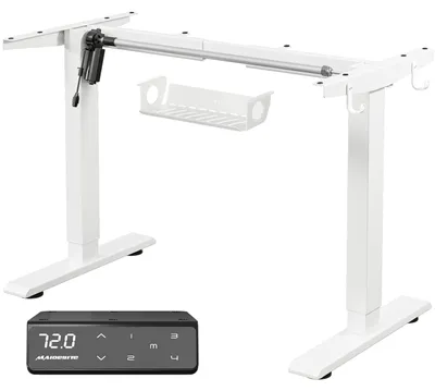 Image de Bureau assis-debout électrique, dimensions 180x60 cm, blanc - Bureau de bureau réglable en hauteur