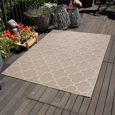 Produktbild von In & Outdoor Teppich Wetterfest Rauten Design für Küchen Balkon Terrasse Garten oder Wohnzimmer Teppich, Größe: 80 x 250 cm, Farbe: Beige-1