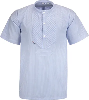 Produktbild von modAS Uni Fischerhemd Sommer Kurzarm-Shirt mit Stehkragen - Gestreiftes Hemd im Finkenwerder-Stil in Azur-Weiß Größe Damen 54 – Herren 60