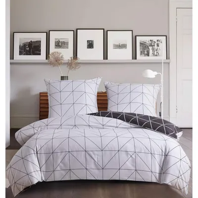 Produktbild von Bettwäsche Set Kariert 135x200cm Schwarz Weiß Grau Geometrisch Wendebettwäsche mit Reißverschluss 100% Microfaser