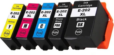 Image de 5 cartouches d'encre compatibles 202 XL Black, Cyan, Magenta, Yellow, Photo-Black pour Epson Expression Premium XP-6000, XP-6005, XP-6100, XP-6105