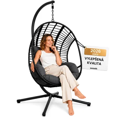 Obrázek produktu pro Swoods XXL Závěsné Křeslo s Konstrukcí – Pro Vnitřní i Venkovní Použití – Včetně Polštářů – Egg Chair – Nosnost do 150 kg