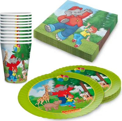 Produktbild von Benjamin Blümchen Partyset 80-tlg – Doppelpack Teller, Becher & Servietten