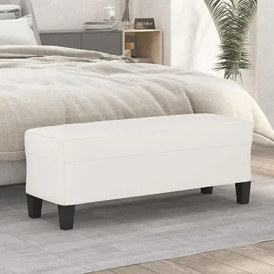 Produktbild von Sitzbank Beige 100x35x41 cm Mikrofaserpolsterbank aus Holz, gepolstert für Flur Diele Schlafzimmer Wohnzimmer, Hocker oder Bettbank mit Stauraum