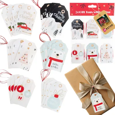 Produktbild von Geschenkanhänger, Geschenkanhänger Aus Papier, Weihnachtliche Motive, Verschiedene Designs, 24 Stück