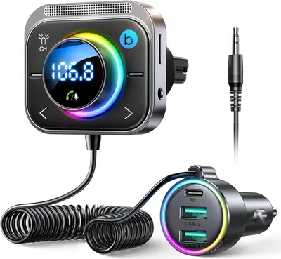 Produktbild von Bluetooth 5.3 Adapter fürs Auto, Bass Boosted & Hi-Fi-Stereo, Musik-FM-Transmitter, 30 W PD & Dual 18 W QC 3.0, Freisprecheinrichtung