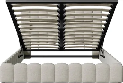 Image de CDGlobal Lit rembourré 180x200cm avec USB, Lit Boxspring avec LED, Lit double avec sommier à lattes, Lit fonctionnel, Lin, Beige