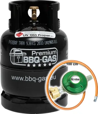 Produktbild von Premium BBQ-GAS Flasche 8kg ungefüllt    im Set 1 Regler und Schlauch