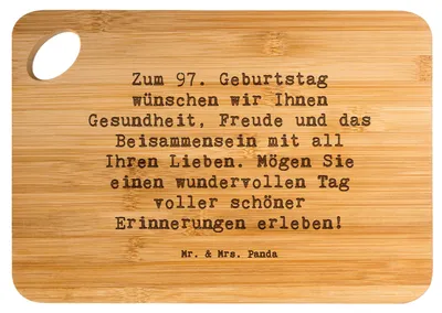 Produktbild von Mr. & Mrs. Panda Frühstücksbrett Spruch 97. Geburtstag - Transparent - Geschenk, Gesundheit, Familie, Holzbrett, Alter, Hackbrett, holzschneidebrett, Küchenbrett, Brett