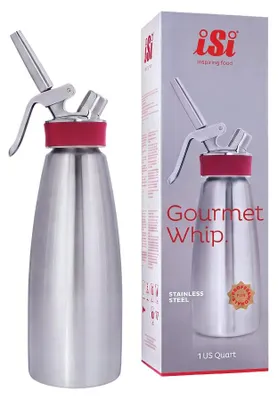Sahnesiphon Gourmet Whip Plus, Edelstahl, 1 L, silber/rot