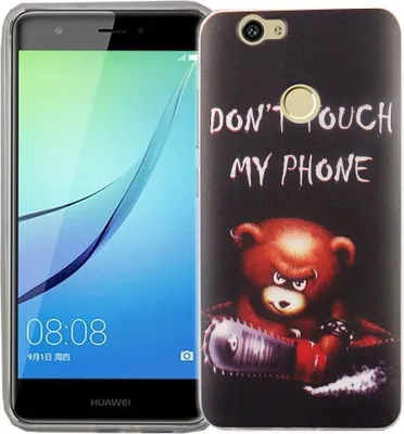 Produktbild von Handy Hülle für Huawei Nova Cover Case Schutz Tasche Motiv Slim Silikon TPU Schriftzug Bär mit Kettensäge