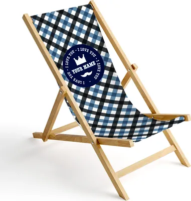 Produktbild von Personalisierbarer Holz Liegestuhl Klappbar Klappliegestuhl Sonnenliege Strandstuhl Wechselbezug Motiv Blau Kariert [119]