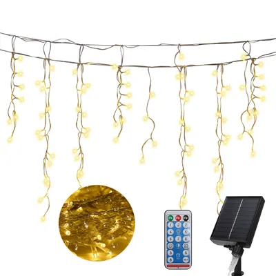 Obrázek produktu pro Jayseuw 200LEDs 5M solární LED ledový déšť víla světla venkovní vnitřní rampouch záclona vánoční světla 8 modů vánoční dekorace strana zahrada teplá bílá