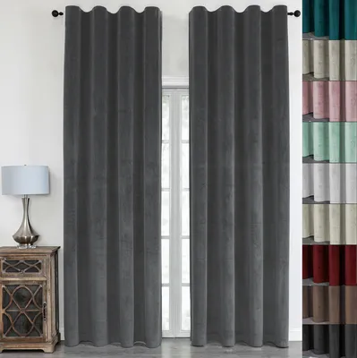 Produktbild von 2 Stück Vorhang Samt Blickdicht mit Kräuselband 140x245 Vorhänge Gardine Gardinen mit Universalbandaufhängung Dunkelgrau 2er Pack