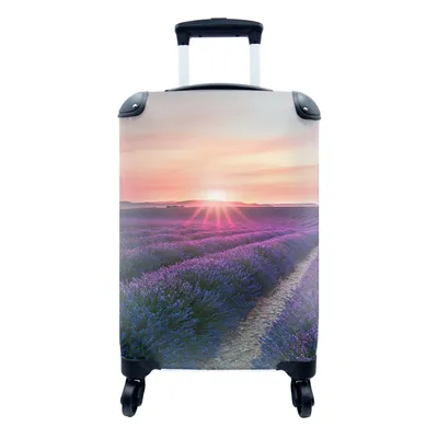 Produktbild von MuchoWow® Koffer Handgepäck Trolley Rollkoffer Kleine Reisekoffer mit 4 Rollen - Lavendel - Lila - Blumen - Himmel - Cabin Size < 55x40x23 cm & 55x40x20 cm - Fotokoffer - Kabinenkoffer - Boardgepäck - Reise-Box - Reisekoffer - Reisegepäck - Koffer mit Bild - Trolley für Kinder