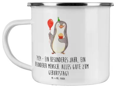 Produktbild von Mr. & Mrs. Panda Pott 1924 Geburtstag - Weiß - Geschenk, Emaille Tasse, Teetasse, Haferl, Jahr, liebevolle Geschenke, Reisebecher, Happy Birthday, Geburtstagserinnerung