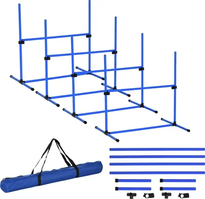 Produktbild von Agility Hürdenset Slalom Stangen Hunde Training Set 4 X Hürden, Kunststoff, Blau, 99X65X94Cm