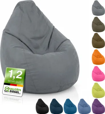 Produktbild von Green Bean® Sitzsack mit Rückenlehne "Drop" 60x60x90cm - Indoor Sitzkissen 220L EPS Perlen Füllung - Grau