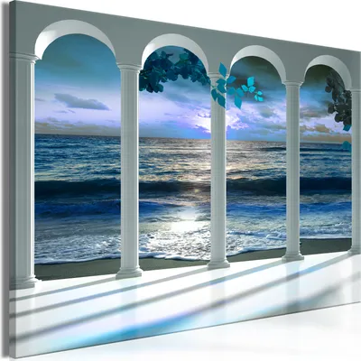 Produktbild von Modernes Wandbild Fensterblick 90x60 - 1 Teile Bilder Fotografie auf Vlies Leinwand Foto Bild Dekoration Wand Bilder Kunstdruck Meer Strand Natur c-C-0396-b-a
