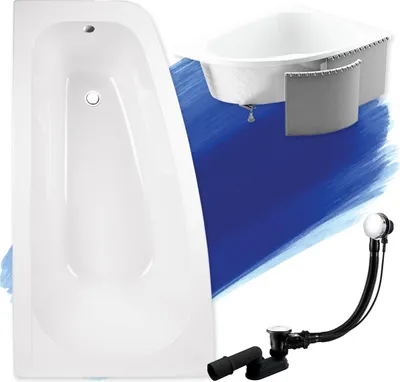 Produktbild von BADLAND Eckbadewanne Badewanne Luna LINKS 150x80 mit Ablaufgarnitur, Füßen und Styroporverkleidung GRATIS