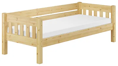 Produktbild von Kieferbett natur Einzelbett 90x200 Massivholz-Bettgestell Sofabett mit wählbarem Zubehör V-60.53-09Rollrost und Matratze inkl.