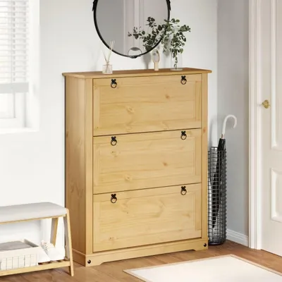 Immagine prodotto di Armadio per scarpe , dimensioni 99 x 32 x 124,5 cm, realizzato in legno massello di pino. Ideale come organizer per scarpe, mobiletto per l'ingresso, armadio per scarpe, mobiletto per l'ingresso, contenitore per scarpe e soluzione per la conservazione delle scarpe