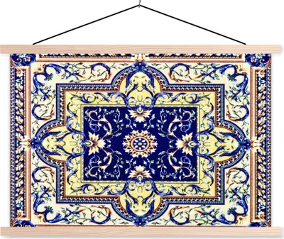 Produktbild von MuchoWow® Textilposter Perserteppich - Teppich - Muster - Blau 60x40 cm mit holzfarbenen Rahmen - Bilder