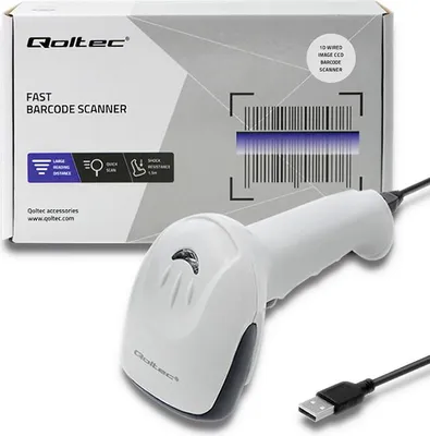 Obrázek produktu pro Čtečka čárových kódů Qoltec 1D | CCD | USB | Bílá