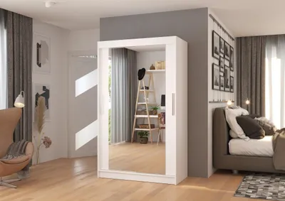 Obrázek produktu pro Zrcadlová šatní skříň 120 cm EADRA - bílá