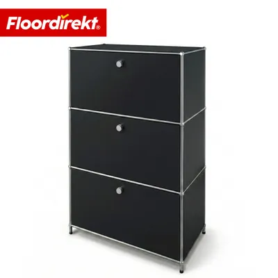 Immagine prodotto di Floordirekt Concept Epure MK-129, mobile in metallo, L75×P40×A120 cm, nero, credenza con 3 scomparti chiudibili a chiave e ripiano aperto