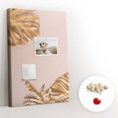 Imagen del producto de Tablero de corcho con chinchetas – Tablero con chinchetas para fotografías y notas – 60x40 cm – 100 chinchetas metálicas – Acabado dorado