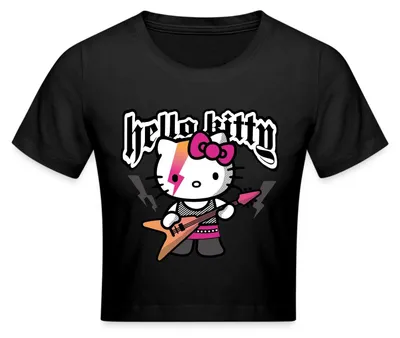 Produktbild von Spreadshirt Hello Kitty E-Gitarre Rock Style Crop Top, L, Schwarz