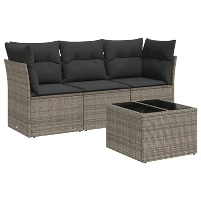 Produktbild von vidaXL 4-tlg. Garten-Sofagarnitur mit Kissen Grau Poly Rattan