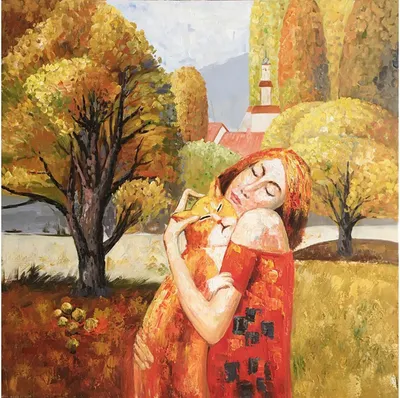 Produktbild von Leinwandbild - Motiv: Frau mit Katze - 100 x 100cm