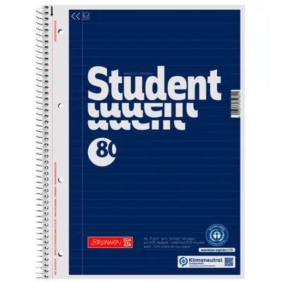 Immagine prodotto di BRUNNEN 1067941 Collegeblock Student, A4, 80 fogli, righello 21, blu