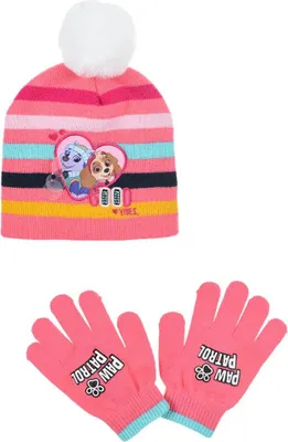 Produktbild von Paw Patrol Skye Everest Kinder Wintermütze plus Handschuhe – Rosa / 54
