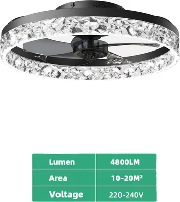 Obrázok produktu pre Stropná lampa s ventilátorom, energeticky úsporná, diaľkové ovládanie, čierna, APP s RC stmievaním