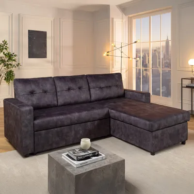 Produktbild von riess-ambiente Modernes Ecksofa APARTMENT 205cm grau Samt 3-Sitzer mit Bettfunktion und Stauraum