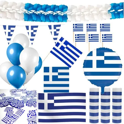 Produktbild von Griechenland Party Deko Set 258 tlg. Partyset Partydeko blau weiß Fussball EM WM XL