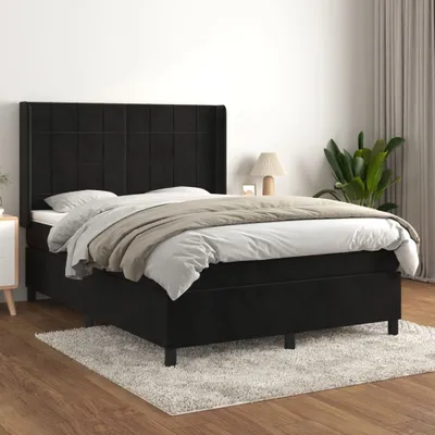 Immagine prodotto di The Living Store Letto a molle con materasso nero 140x200 cm in velluto