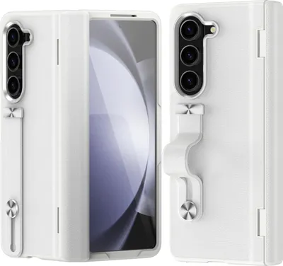 Produktbild von Schutzhülle für Samsung Galaxy Z Fold 5 mit Displayschutzfolie und Handschlaufe Ständer, Hart PolyurethanScharnier Handyhülle Weiß