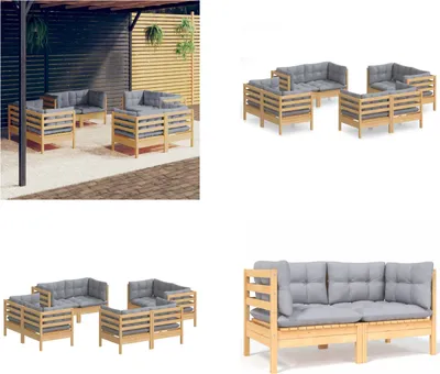 Produktbild von vidaXL 8 tlg. Garten Lounge Set mit Grauen Kissen Kiefernholz - Garten-Lounge-Set - Garten-Lounge-Sets - Lounge-Set - Lounge-Sets