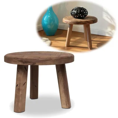 Produktbild von LS-LebenStil Holz Pflanzenhocker 30x25cm | Recycelt Altholz | Braun Rund | Tritthocker Fußbank Fußhocker Beistellhocker kleiner Hocker zum Sitzen
