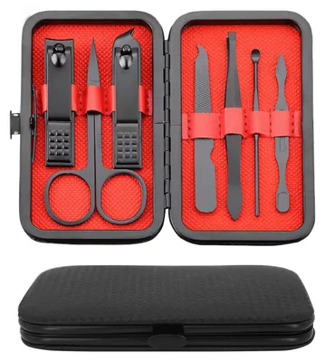 Immagine prodotto di Kit per manicure da viaggio, 7 pezzi, in acciaio inossidabile, set di forbici per unghie, kit per la cura delle mani e dei piedi, custodia in pelle