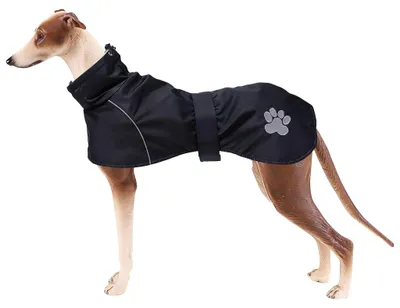 Produktbild von Warme Winterjacke für Greyhounds mit Wollfutter – wasserdicht – schwarz – Größe XXL