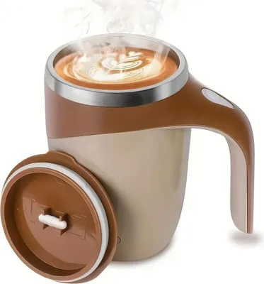 Produktbild von Automatischer Rührkaffeebecher aus Edelstahl, Wiederaufladbare Selbstrühr-Tasse für Büro und Zuhause