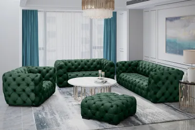 Produktbild von Sofaset Designersofa NATALIE 3-2-1 in Stoff Riviera Grün