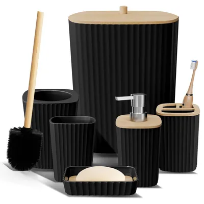 Image de Ensemble de salle de bain Clara Clark – Ensemble d'accessoires de salle de bain noir, ensemble de 6 pièces